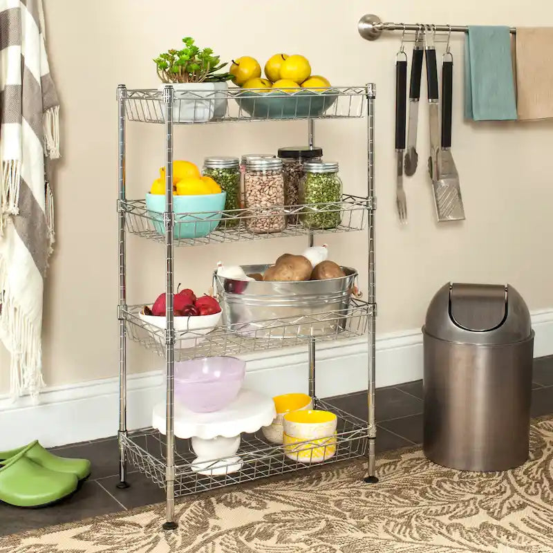 SAFAVIEH Storage Miljana 4-Tier Chrome Wire Mini Rack - 17.7 x 9.8 x 31.5 - 18Wx10Dx31H