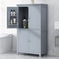 Elegante armario de suelo para almacenamiento de baño, mueble de almacenamiento para baño, armario independiente con 4 puertas y estantes ajustables