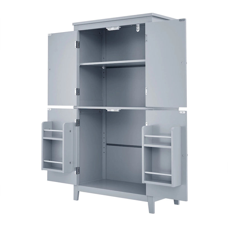 Elegante armario de suelo para almacenamiento de baño, mueble de almacenamiento para baño, armario independiente con 4 puertas y estantes ajustables
