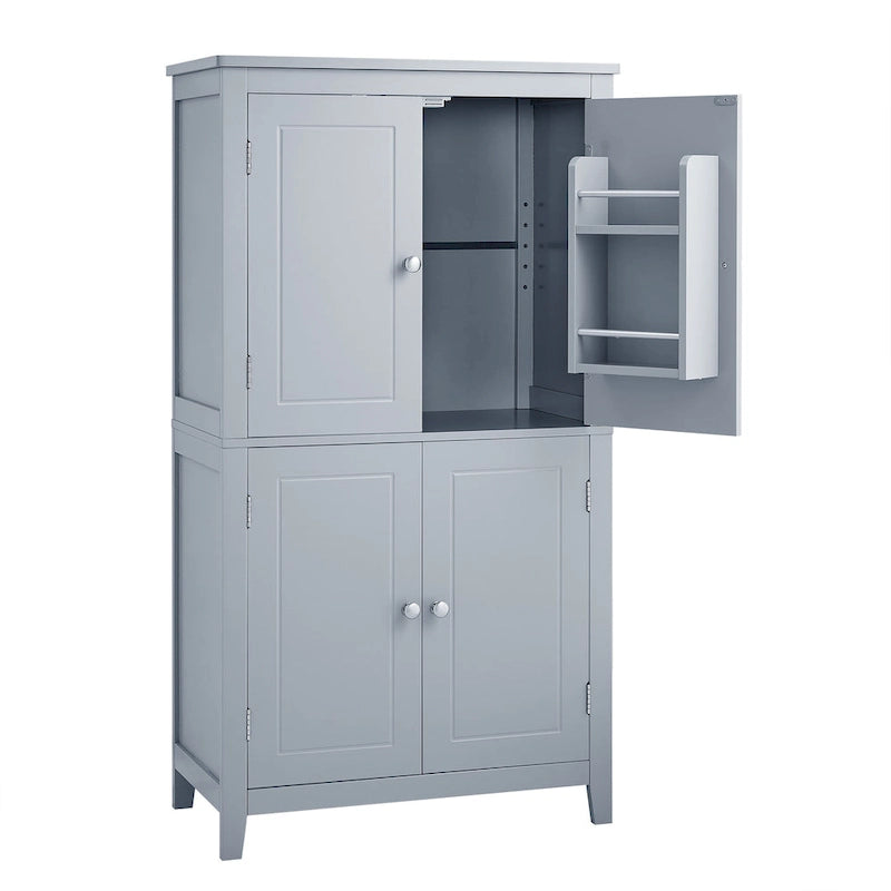 Elegante armario de suelo para almacenamiento de baño, mueble de almacenamiento para baño, armario independiente con 4 puertas y estantes ajustables