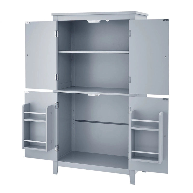 Elegante armario de suelo para almacenamiento de baño, mueble de almacenamiento para baño, armario independiente con 4 puertas y estantes ajustables
