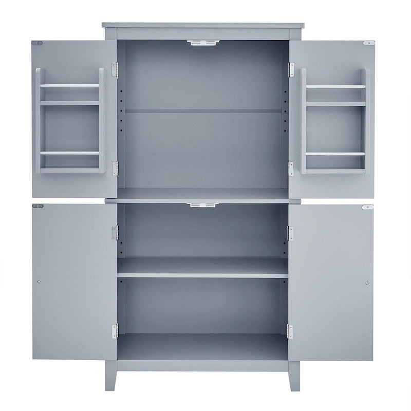 Elegante armario de suelo para almacenamiento de baño, mueble de almacenamiento para baño, armario independiente con 4 puertas y estantes ajustables