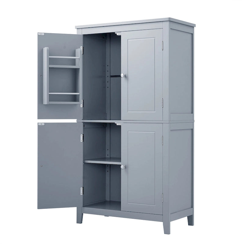 Elegante armario de suelo para almacenamiento de baño, mueble de almacenamiento para baño, armario independiente con 4 puertas y estantes ajustables