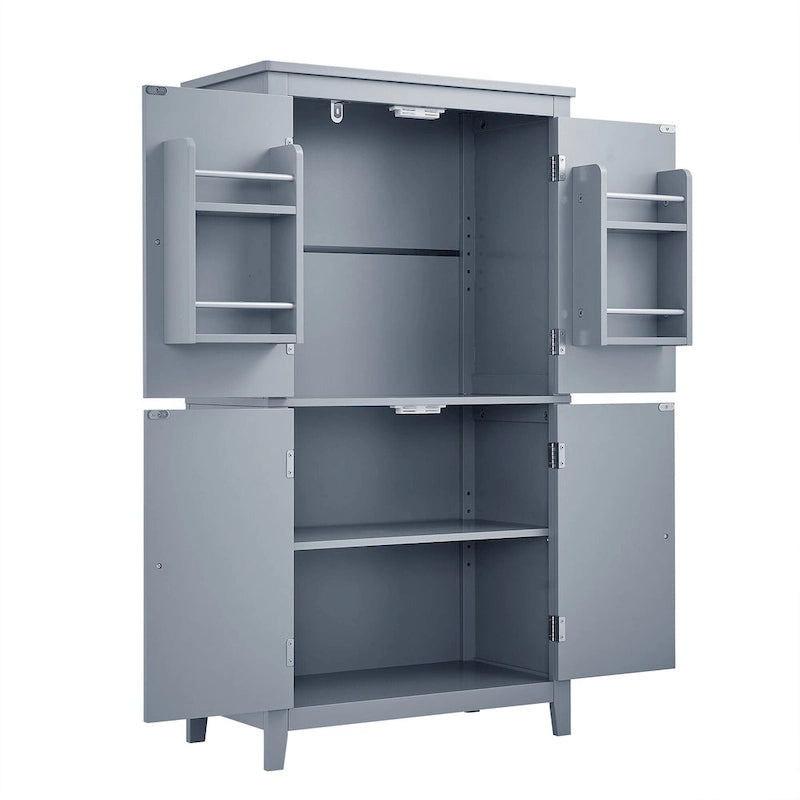 Elegante armario de suelo para almacenamiento de baño, mueble de almacenamiento para baño, armario independiente con 4 puertas y estantes ajustables