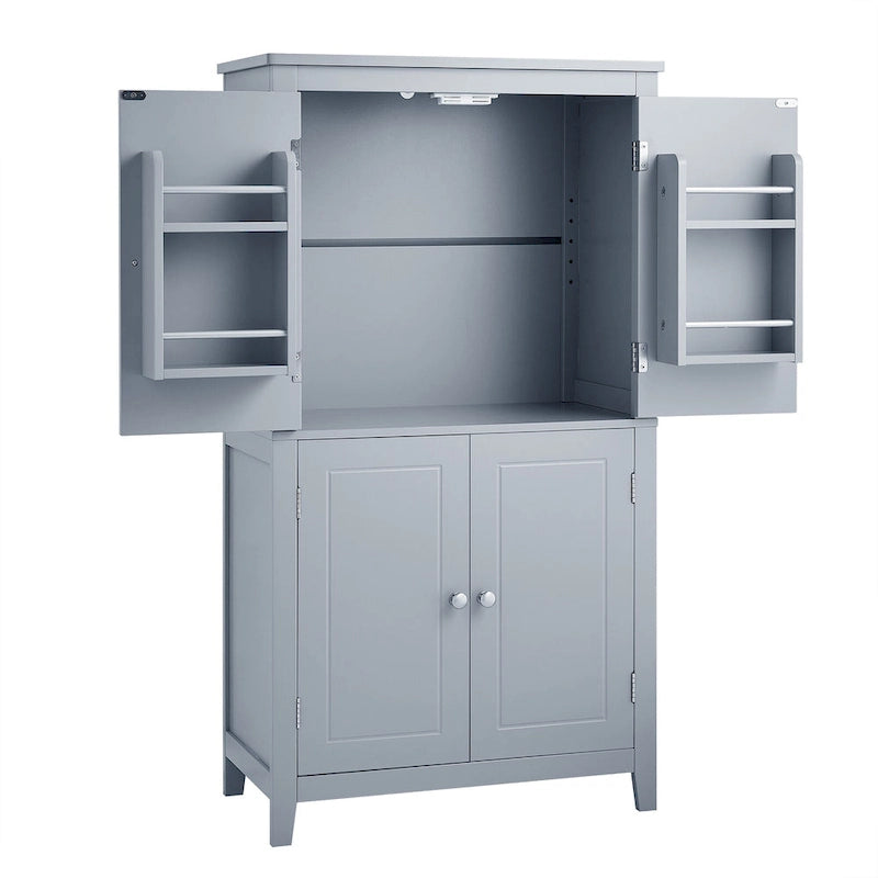 Elegante armario de suelo para almacenamiento de baño, mueble de almacenamiento para baño, armario independiente con 4 puertas y estantes ajustables