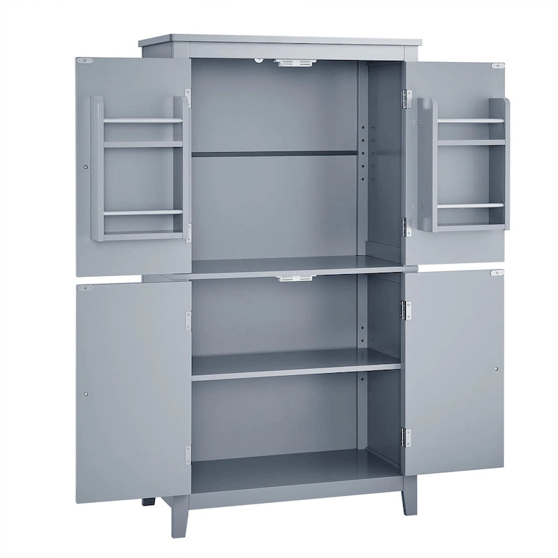 Elegante armario de suelo para almacenamiento de baño, mueble de almacenamiento para baño, armario independiente con 4 puertas y estantes ajustables