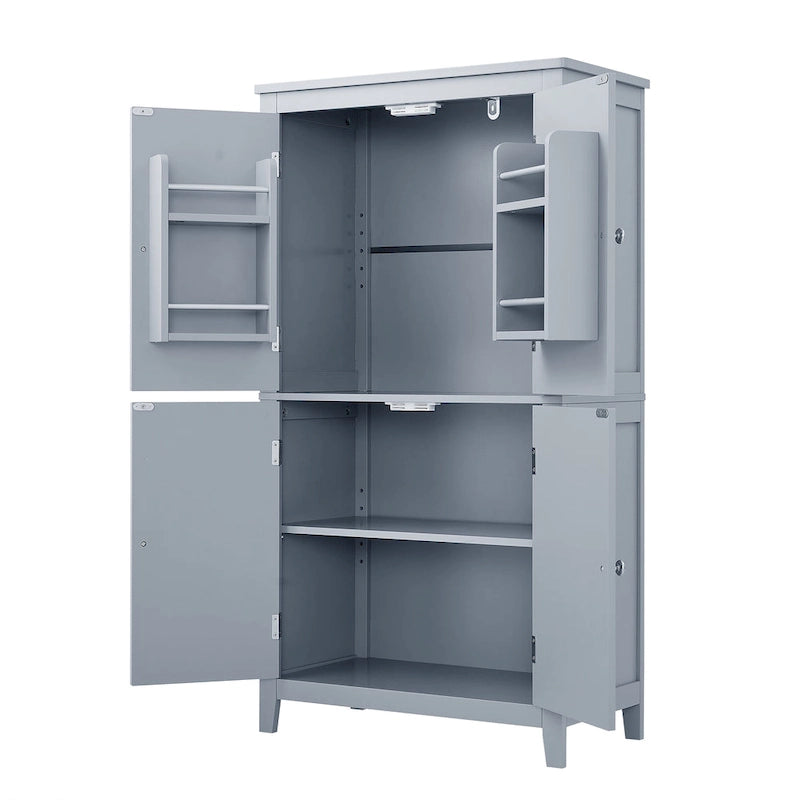 Elegante armario de suelo para almacenamiento de baño, mueble de almacenamiento para baño, armario independiente con 4 puertas y estantes ajustables