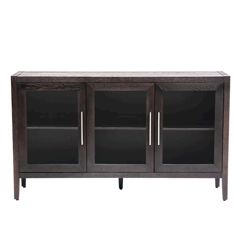 Armario moderno de madera con tres puertas de vidrio templado y estante ajustable