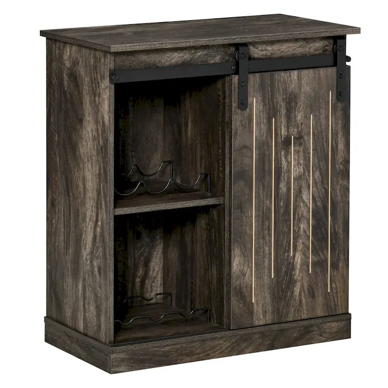 Aparador industrial con puerta corrediza estilo granero y botellero para 6 botellas