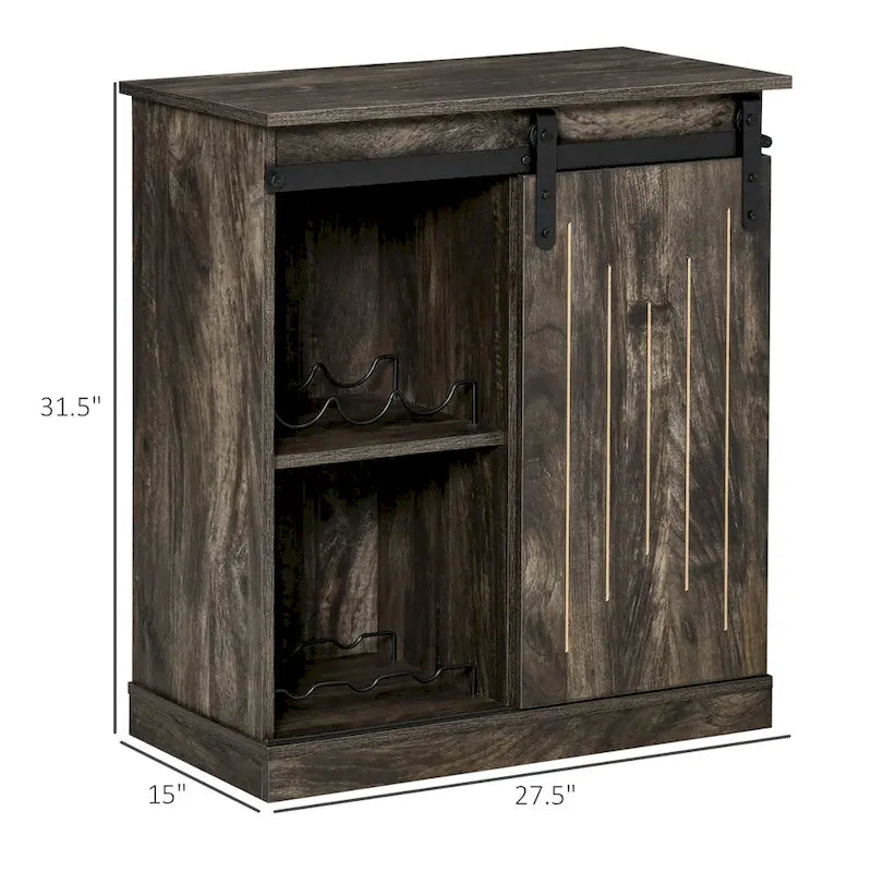 Aparador industrial con puerta corrediza estilo granero y botellero para 6 botellas