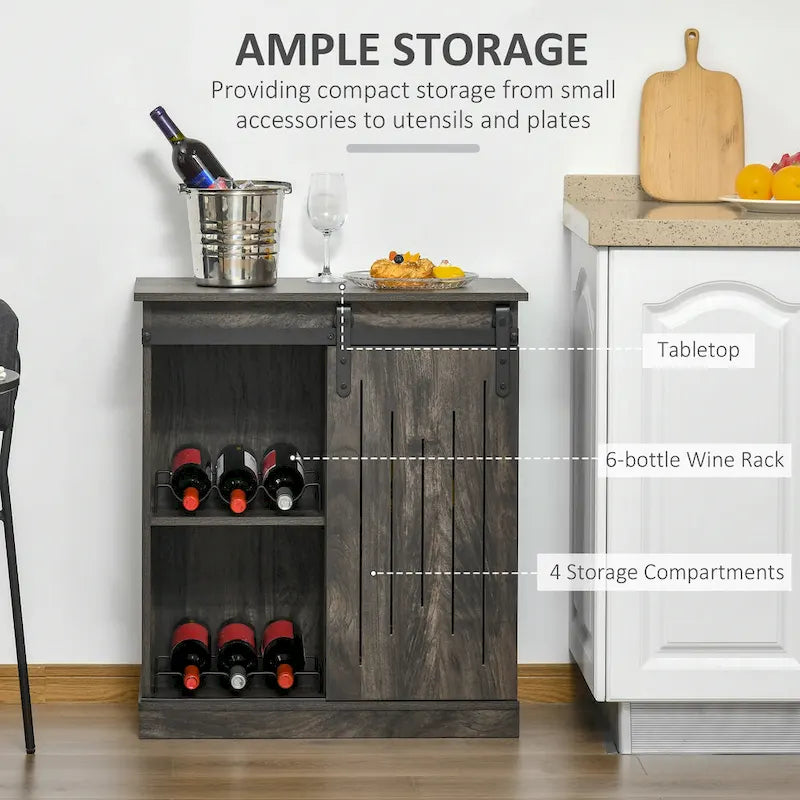 Sideboard im Industriestil mit Schiebetür im Scheunenstil und Weinregal für 6 Flaschen