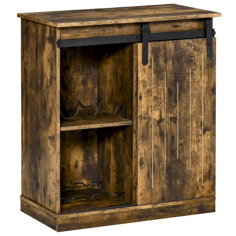 Sideboard im Industriestil mit Schiebetür im Scheunenstil und Weinregal für 6 Flaschen