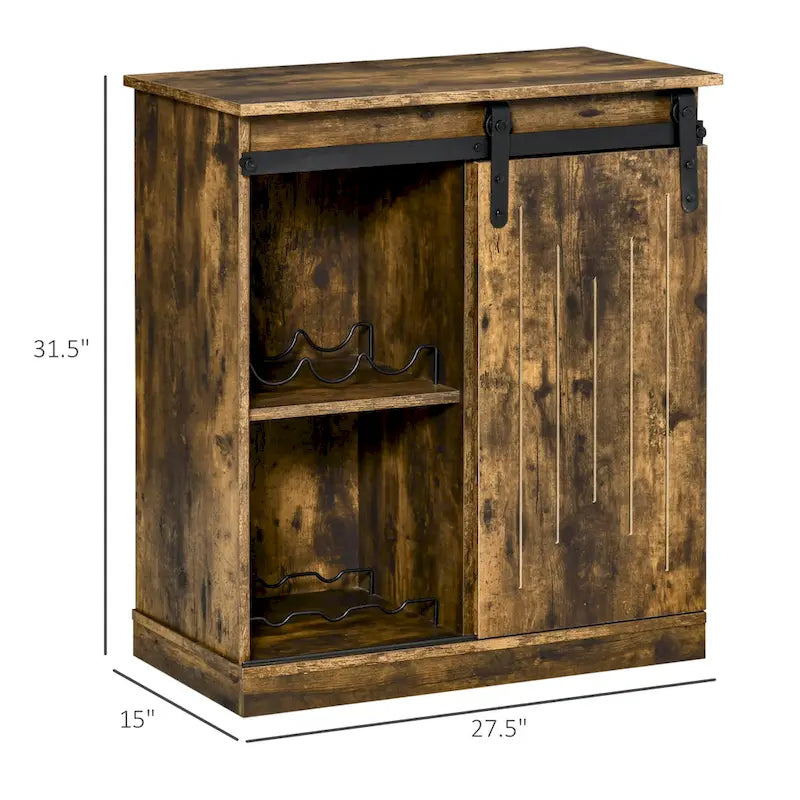 Sideboard im Industriestil mit Schiebetür im Scheunenstil und Weinregal für 6 Flaschen