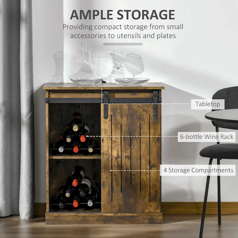 Sideboard im Industriestil mit Schiebetür im Scheunenstil und Weinregal für 6 Flaschen