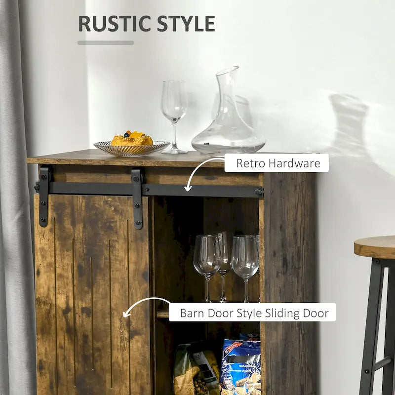 Sideboard im Industriestil mit Schiebetür im Scheunenstil und Weinregal für 6 Flaschen