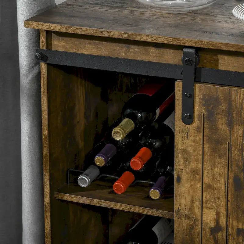 Sideboard im Industriestil mit Schiebetür im Scheunenstil und Weinregal für 6 Flaschen