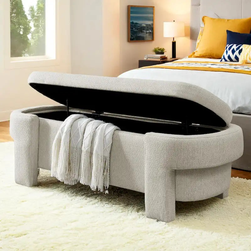 Linen fabric upholstered bench, large storage space, (51.5 x20.5 x17 )