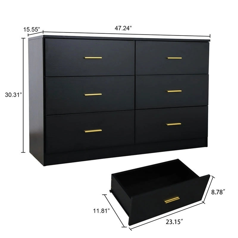 Cassettiera moderna nera a 6 cassetti per camera da letto
