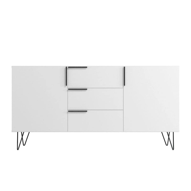 Buffet mid-century de 63 pouces avec 3 tiroirs et 4 étagères