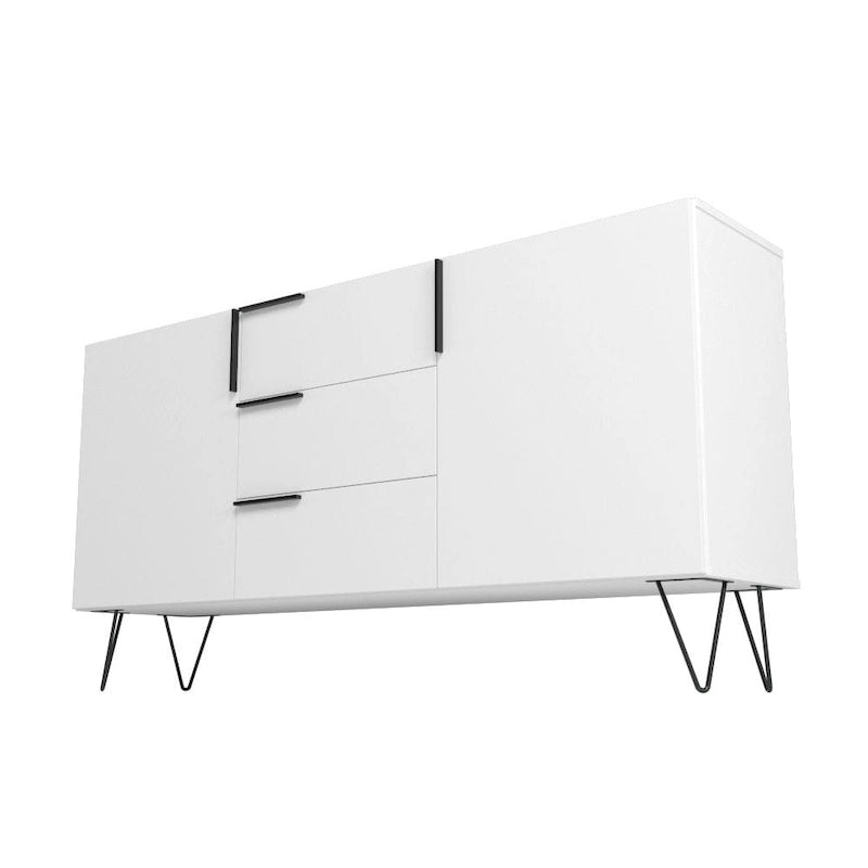 Buffet mid-century de 63 pouces avec 3 tiroirs et 4 étagères