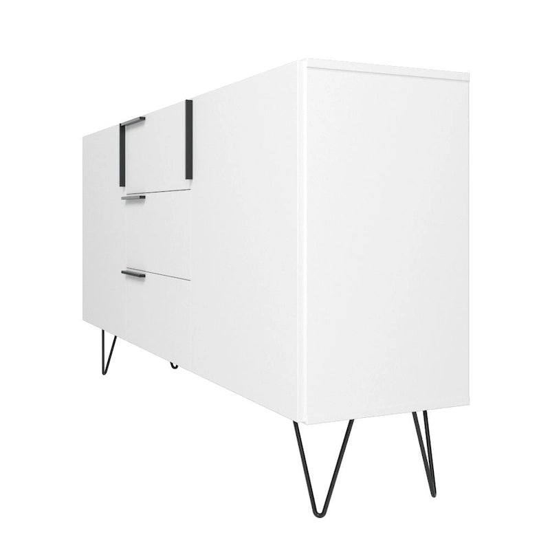 Buffet mid-century de 63 pouces avec 3 tiroirs et 4 étagères