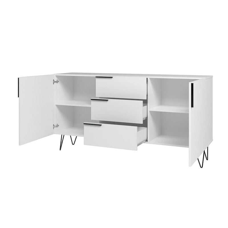 Buffet mid-century de 63 pouces avec 3 tiroirs et 4 étagères