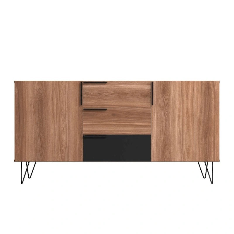 Buffet mid-century de 63 pouces avec 3 tiroirs et 4 étagères