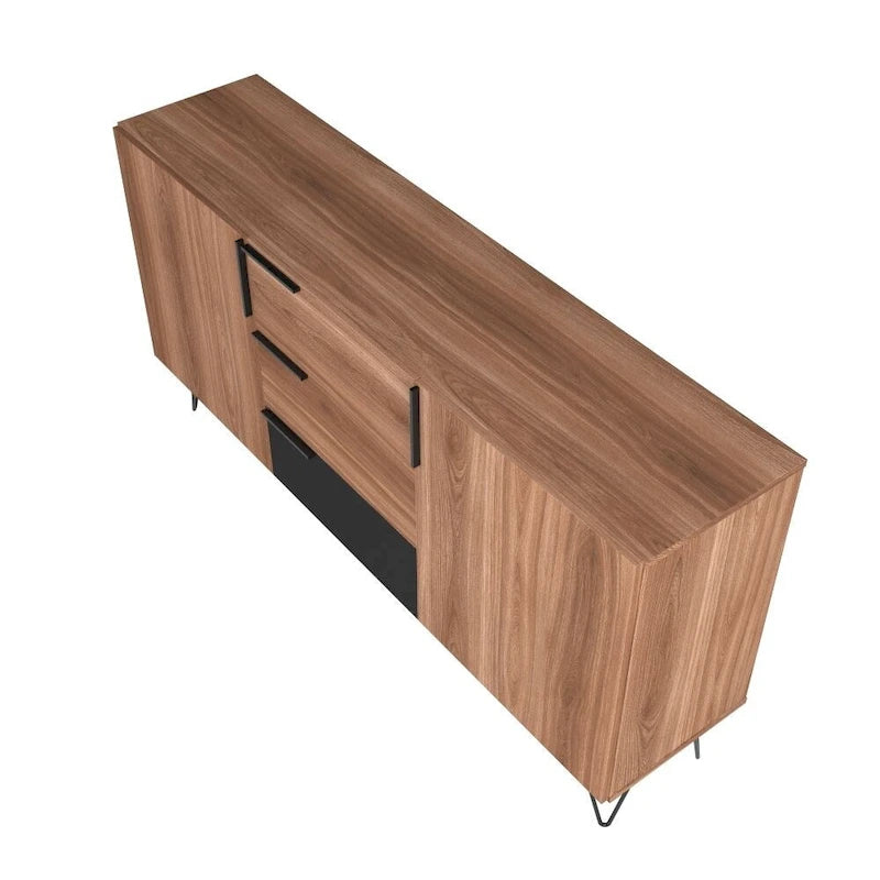 Buffet mid-century de 63 pouces avec 3 tiroirs et 4 étagères