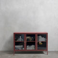 Modernes Sideboard aus Metall und geriffeltem Glas mit 3 Türen