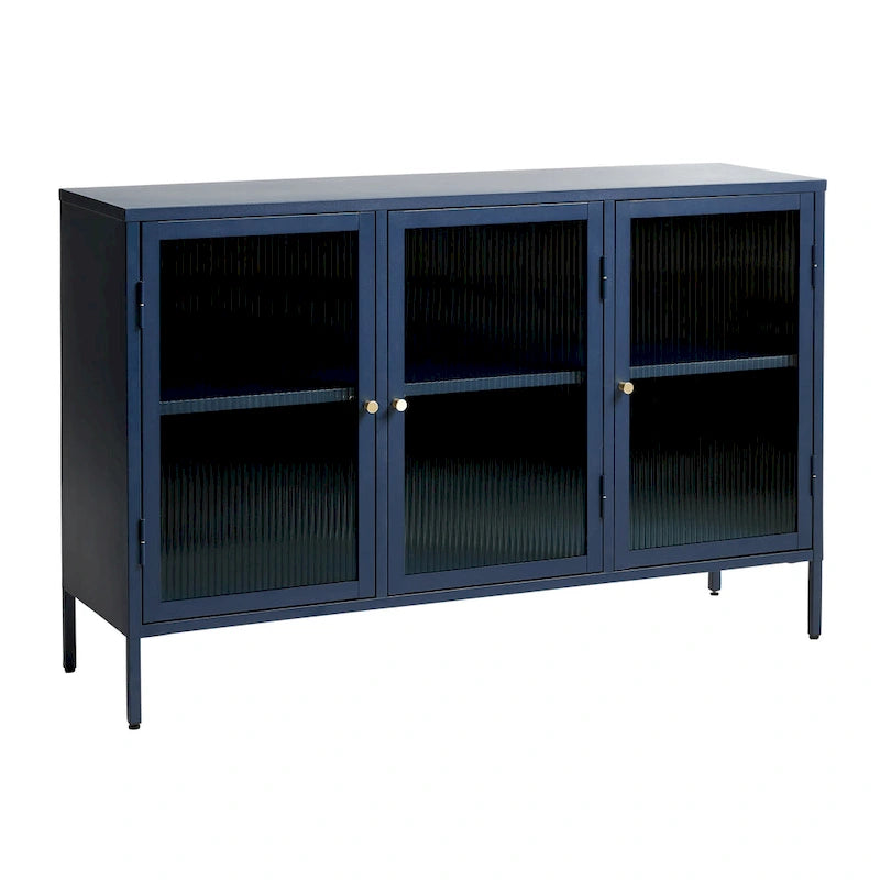 Modernes Sideboard aus Metall und geriffeltem Glas mit 3 Türen