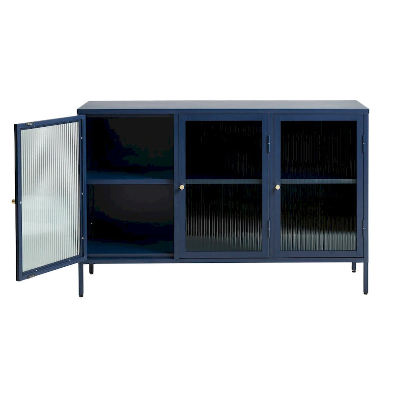 Modernes Sideboard aus Metall und geriffeltem Glas mit 3 Türen