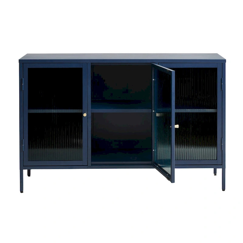 Modernes Sideboard aus Metall und geriffeltem Glas mit 3 Türen