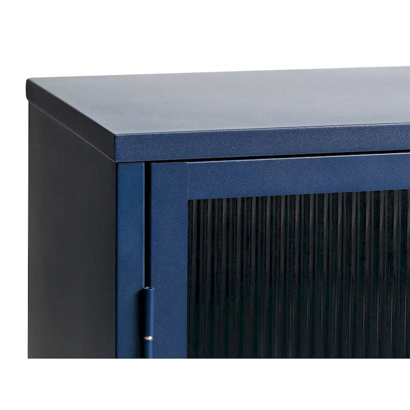 Modernes Sideboard aus Metall und geriffeltem Glas mit 3 Türen