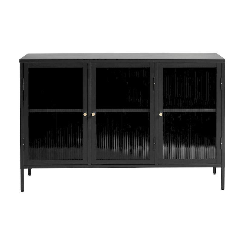 Modernes Sideboard aus Metall und geriffeltem Glas mit 3 Türen