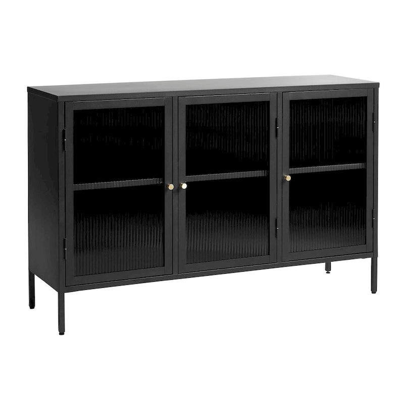 Modernes Sideboard aus Metall und geriffeltem Glas mit 3 Türen