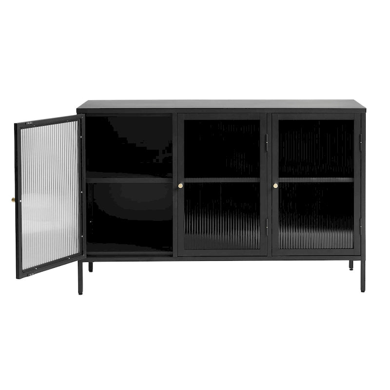 Modernes Sideboard aus Metall und geriffeltem Glas mit 3 Türen