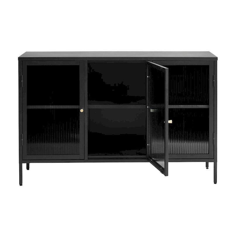 Modernes Sideboard aus Metall und geriffeltem Glas mit 3 Türen