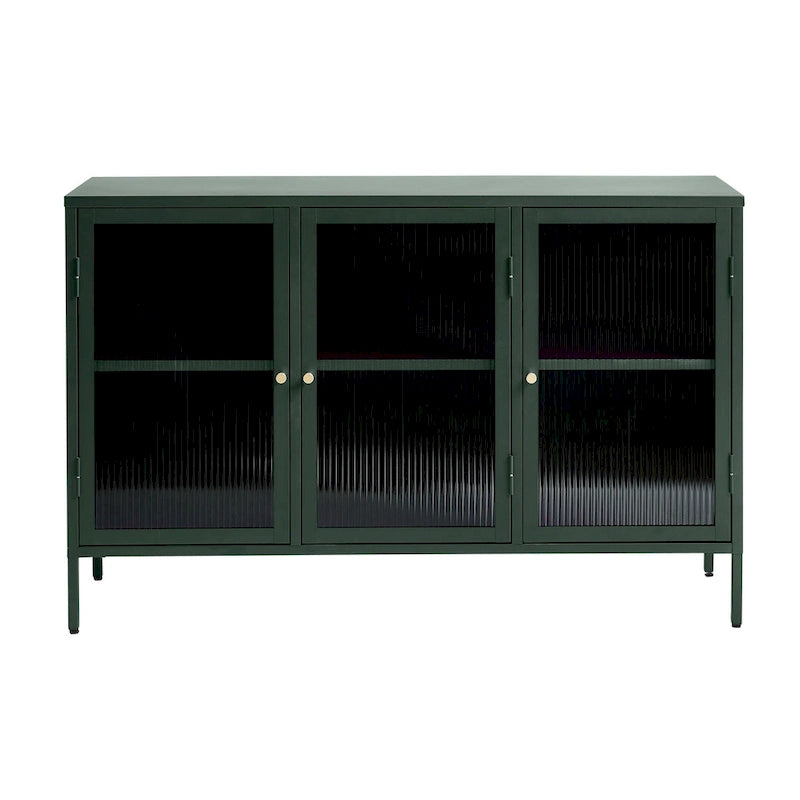 Modernes Sideboard aus Metall und geriffeltem Glas mit 3 Türen