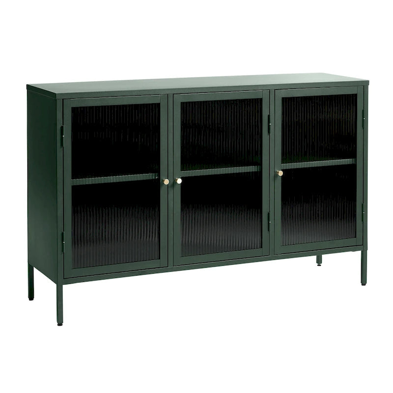 Modernes Sideboard aus Metall und geriffeltem Glas mit 3 Türen