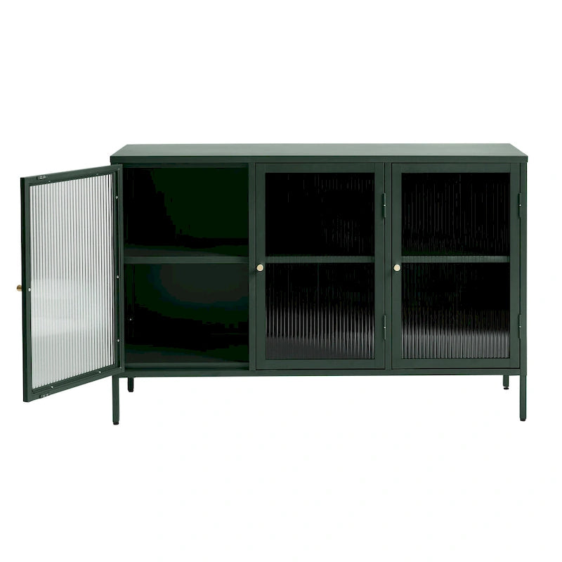 Modernes Sideboard aus Metall und geriffeltem Glas mit 3 Türen