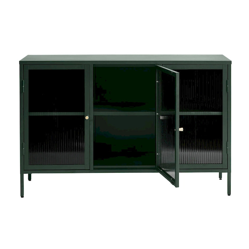 Modernes Sideboard aus Metall und geriffeltem Glas mit 3 Türen