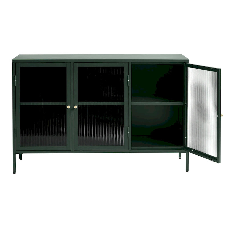 Modernes Sideboard aus Metall und geriffeltem Glas mit 3 Türen