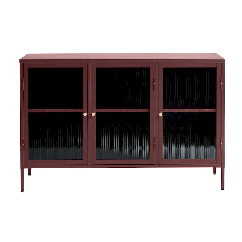 Modernes Sideboard aus Metall und geriffeltem Glas mit 3 Türen