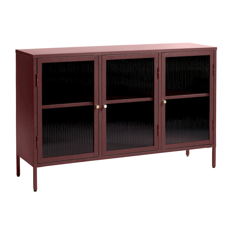 Modernes Sideboard aus Metall und geriffeltem Glas mit 3 Türen