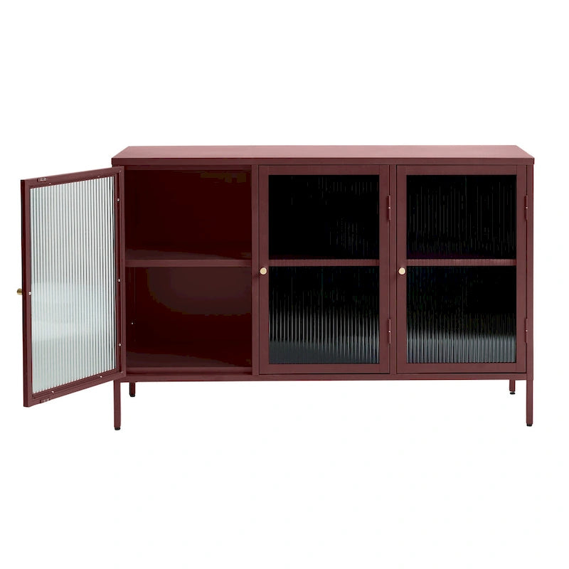 Modernes Sideboard aus Metall und geriffeltem Glas mit 3 Türen