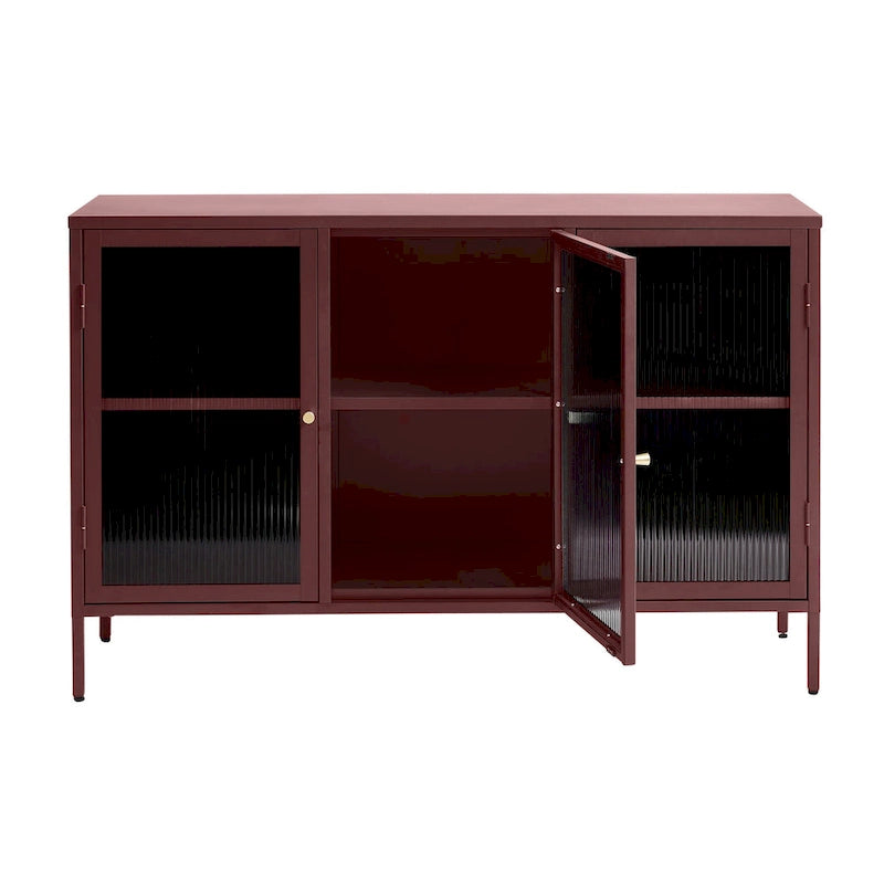 Modernes Sideboard aus Metall und geriffeltem Glas mit 3 Türen