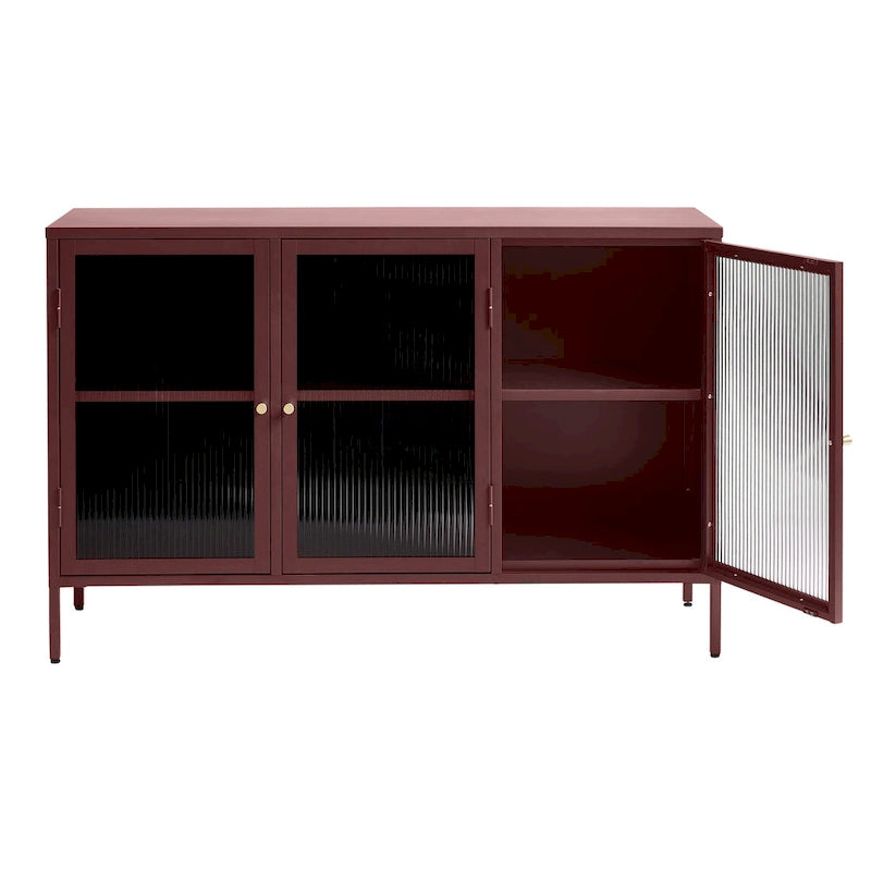 Modernes Sideboard aus Metall und geriffeltem Glas mit 3 Türen