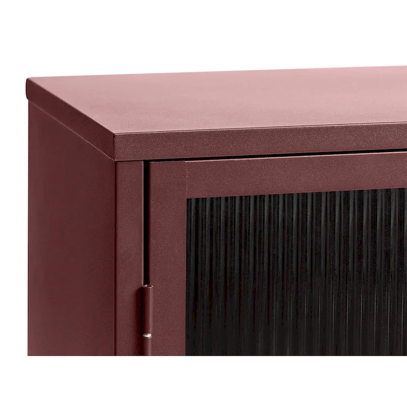 Modernes Sideboard aus Metall und geriffeltem Glas mit 3 Türen