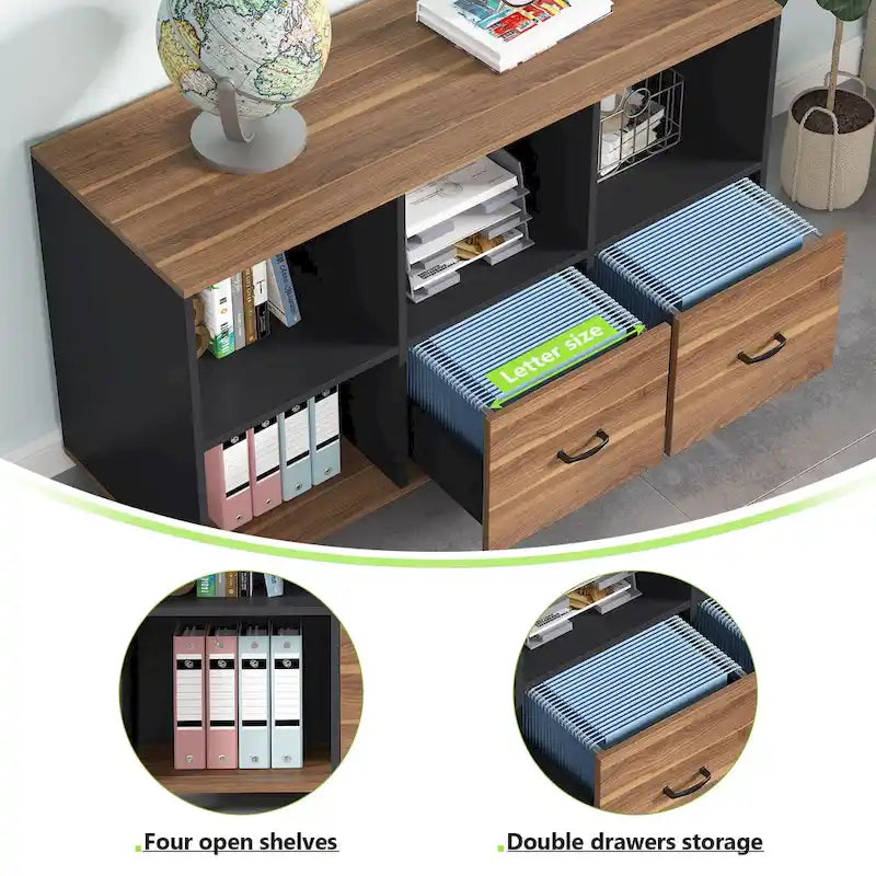 Classeur latéral mobile à 2 tiroirs de 43 pouces, meuble porte-imprimante de bureau