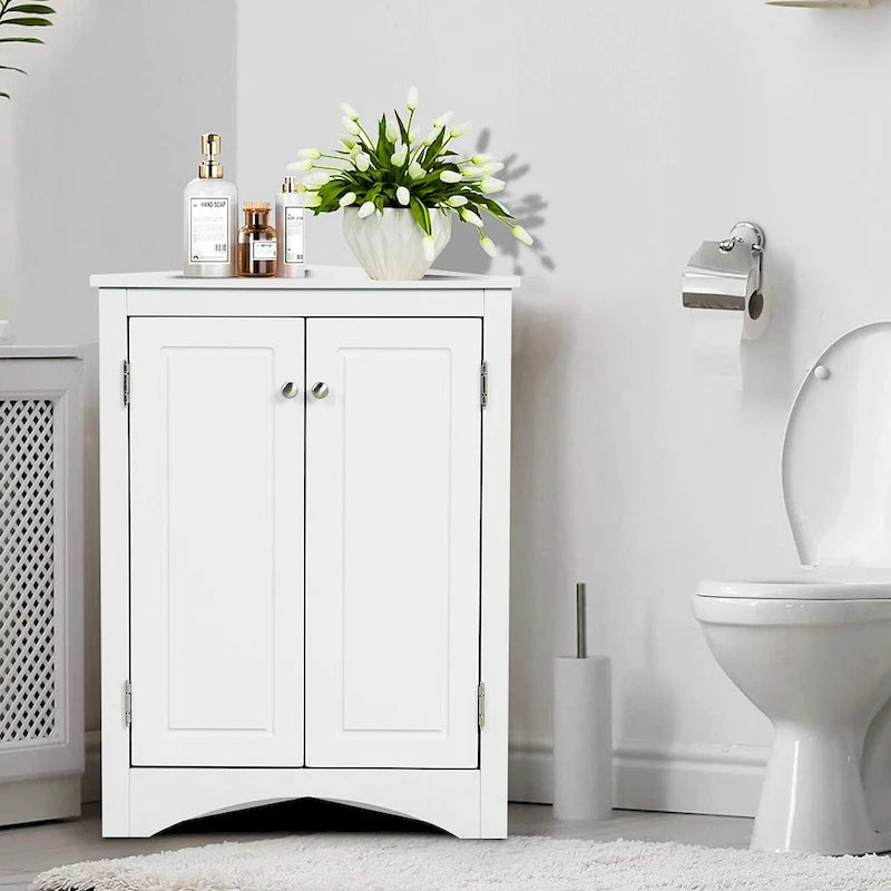 Free-Standing Corner Cabinet with 2 Doors and Adjustable Shelves - 31.5H